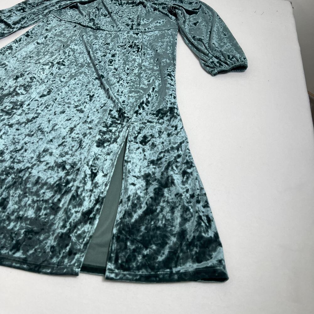 Ava & Viv Dress Womens 1X Green Crushed‎ Velvet Square Neck Balloon Sleeve Midi - Picture 13 of 13